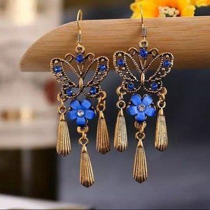 Butterflies & Flowers earrings butterfly bohemian gold blue sapphire Royal boho